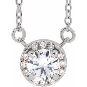 14K White 6 mm Natural White Sapphire & 1/6 CTW Natural Diamond 16" Necklace Siddiqui Jewelers