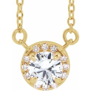 14K Yellow 3.5 mm Natural White Sapphire & .03 CTW Natural Diamond 16" Necklace Siddiqui Jewelers