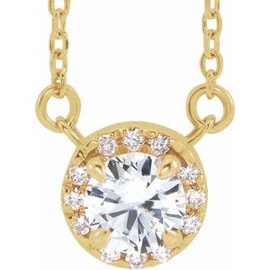 14K Yellow 4.5 mm Natural White Sapphire & .05 CTW Natural Diamond 18" Necklace Siddiqui Jewelers