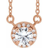 14K Rose 3 mm Natual White Sapphire & .03 CTW Natual Diamond 16" Necklace Siddiqui Jewelers