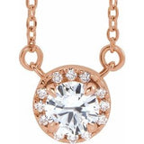 14K Rose 4.5 mm Round White Sapphire & .06 CTW Diamond 18" Necklace - Siddiqui Jewelers