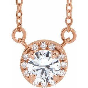 14K Rose 5.5 mm Natural White Sapphire 1/10 CTW Natural Diamond 16" Necklace Siddiqui Jewelers