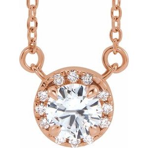 14K Rose 6 mm Natural White Sapphire & 1/6 CTW Natural Diamond 18" Necklace Siddiqui Jewelers