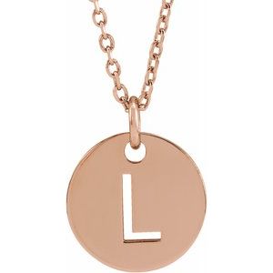 18K Rose Gold-Plated Sterling Silver Initial L 10 mm Disc 16-18" Necklace-Siddiqui Jewelers