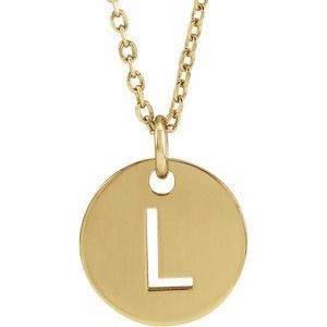 18K Yellow Gold-Plated Sterling Silver Initial L 10 mm Disc 16-18" Necklace-Siddiqui Jewelers