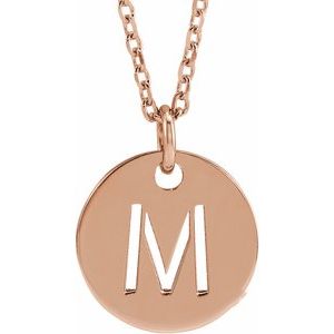 18K Rose Gold-Plated Sterling Silver Initial M 10 mm Disc 16-18" Necklace - Siddiqui Jewelers