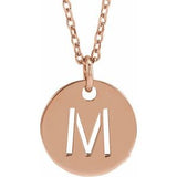 14K Rose Initial M 10 mm Disc 16-18" Necklace-Siddiqui Jewelers