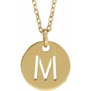 18K Yellow Gold-Plated Sterling Silver Initial M 10 mm Disc 16-18" Necklace-Siddiqui Jewelers