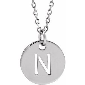 Sterling Silver Initial N 10 mm Disc 16-18" Necklace-Siddiqui Jewelers