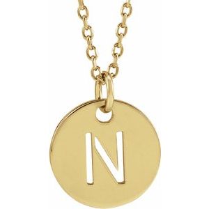 18K Yellow Gold-Plated Sterling Silver Initial N 10 mm Disc 16-18" Necklace-Siddiqui Jewelers
