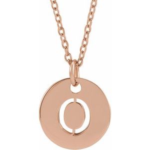 18K Rose Gold-Plated Sterling Silver Initial O 10 mm Disc 16-18" Necklace-Siddiqui Jewelers