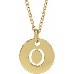 14K Yellow Initial O 10 mm Disc 16-18" Necklace-Siddiqui Jewelers