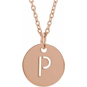 18K Rose Gold-Plated Sterling Silver Initial P 10 mm Disc 16-18" Necklace-Siddiqui Jewelers