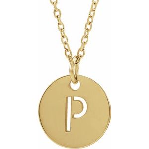 18K Yellow Gold-Plated Sterling Silver Initial P 10 mm Disc 16-18" Necklace-Siddiqui Jewelers
