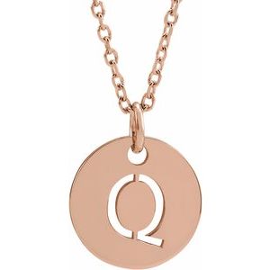 18K Rose Gold-Plated Sterling Silver Initial Q 10 mm Disc 16-18" Necklace-Siddiqui Jewelers