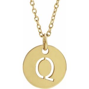18K Yellow Gold-Plated Sterling Silver Initial Q 10 mm Disc 16-18" Necklace-Siddiqui Jewelers