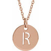 14K Rose Initial R 10 mm Disc 16-18" Necklace-Siddiqui Jewelers