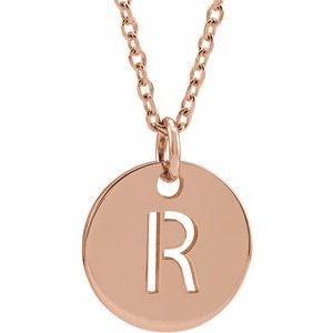 18K Rose Gold-Plated Sterling Silver Initial R 10 mm Disc 16-18" Necklace-Siddiqui Jewelers
