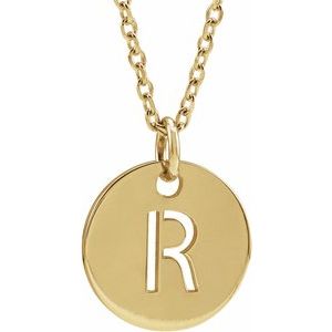 18K Yellow Gold-Plated Sterling Silver Initial R 10 mm Disc 16-18" Necklace-Siddiqui Jewelers