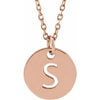 14K Rose Initial S 10 mm Disc 16-18" Necklace-Siddiqui Jewelers