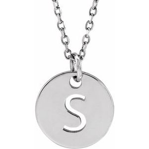 14K White Initial S 10 mm Disc 16-18" Necklace-Siddiqui Jewelers