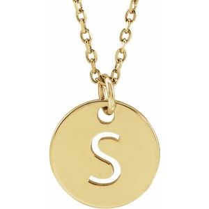 14K Yellow Initial S 10 mm Disc 16-18" Necklace-Siddiqui Jewelers