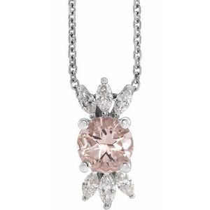 14K White Pink Morganite & 1/4 CTW Diamond 16-18" Necklace - Siddiqui Jewelers