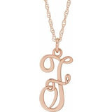 14K Rose Script Initial F 16-18" Necklace - Siddiqui Jewelers