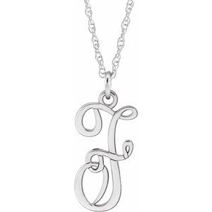 Sterling Silver Script Initial F 16-18" Necklace - Siddiqui Jewelers