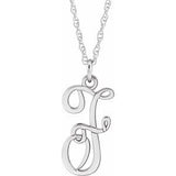 14K White Script Initial F 16-18" Necklace - Siddiqui Jewelers