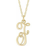 14K Yellow Gold-Plated Sterling Silver Script Initial F 16-18" Necklace - Siddiqui Jewelers