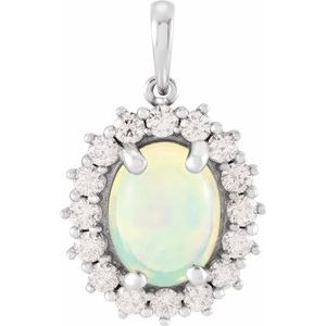 14K White Ethiopian Opal & 1/2 CTW Diamond Pendant - Siddiqui Jewelers