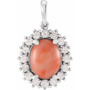 14K White Pink Coral & 1/2 CTW Diamond Pendant - Siddiqui Jewelers