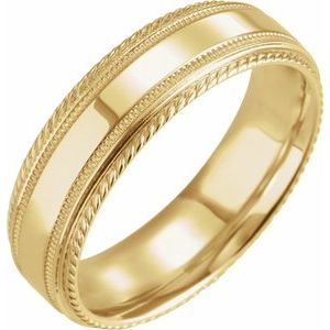14K Yellow 6 mm Rope Edge Band with Milgrain Size 9.5 - Siddiqui Jewelers