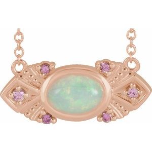 14K Rose Ethiopian Opal & Pink Sapphire Vintage-Inspired 16" Necklace - Siddiqui Jewelers