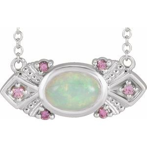 Platinum Ethiopian Opal & Pink Sapphire Vintage-Inspired 18" Necklace - Siddiqui Jewelers