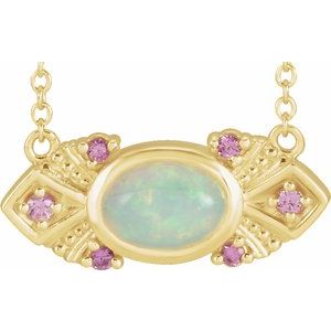 14K Yellow Ethiopian Opal & Pink Sapphire Vintage-Inspired 18" Necklace - Siddiqui Jewelers