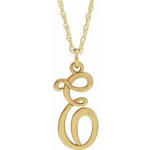 14K Yellow Gold-Plated Sterling Silver Script Initial E 16-18" Necklace - Siddiqui Jewelers
