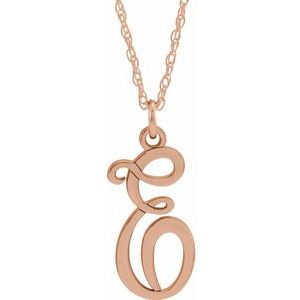 14K Rose Gold-Plated Sterling Silver Script Initial E 16-18" Necklace - Siddiqui Jewelers