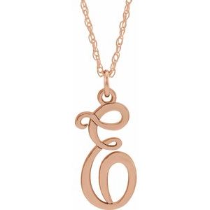 14K Rose Script Initial E 16-18" Necklace - Siddiqui Jewelers