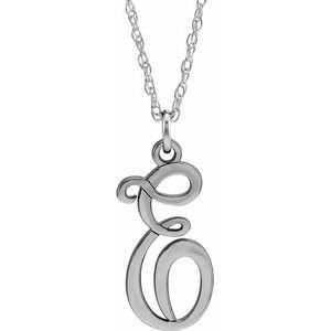 Sterling Silver Script Initial E 16-18" Necklace - Siddiqui Jewelers