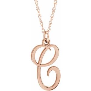 14K Rose Gold-Plated Sterling Silver Script Initial C 16-18" Necklace - Siddiqui Jewelers