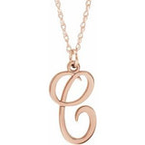 14K Rose Script Initial C 16-18" Necklace - Siddiqui Jewelers