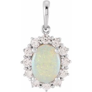 14K White Ethiopian Opal & 1/3 CTW Diamond Pendant - Siddiqui Jewelers