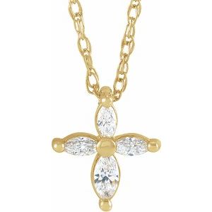 14K Yellow 1/6 CTW Diamond Marquise Cross 18" Necklace - Siddiqui Jewelers