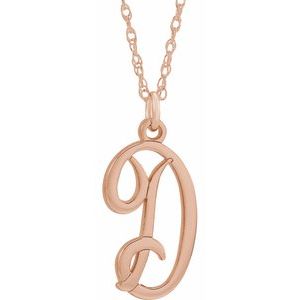 14K Rose Script Initial D 16-18" Necklace - Siddiqui Jewelers