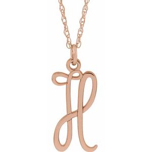 14K Rose Script Initial H 16-18" Necklace - Siddiqui Jewelers
