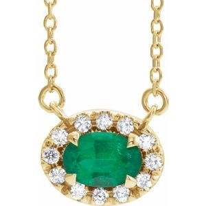 14K Yellow 5x3 mm Oval Emerald & .05 CTW Diamond 16" Necklace - Siddiqui Jewelers