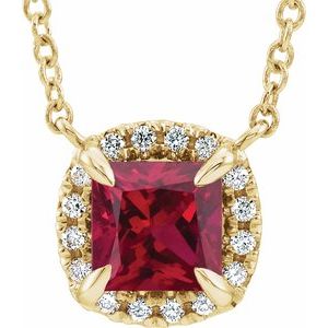 14K Yellow 4x4 mm Square Ruby & .05 CTW Diamond 18" Necklace - Siddiqui Jewelers