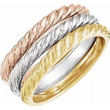 14K Tri-Color Twisted Rope Stackable Band - Set of 3 - Siddiqui Jewelers